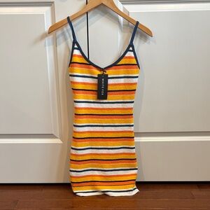 White Fox Boutique Yellow, Orange & Navy Striped Knit Cami Dress